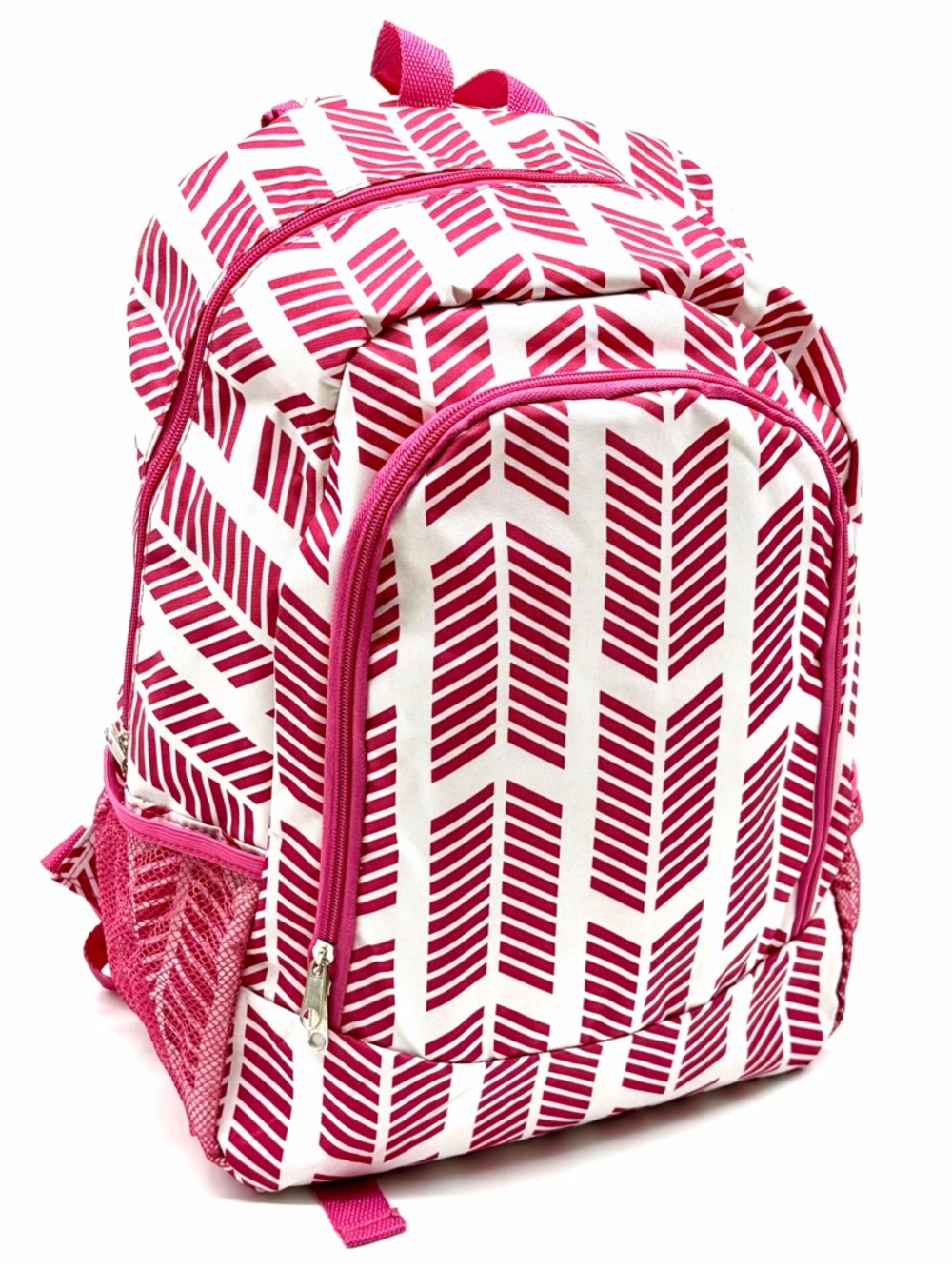 Ladies Pink White Chevron Backpack Stylish School Computer Bag Large